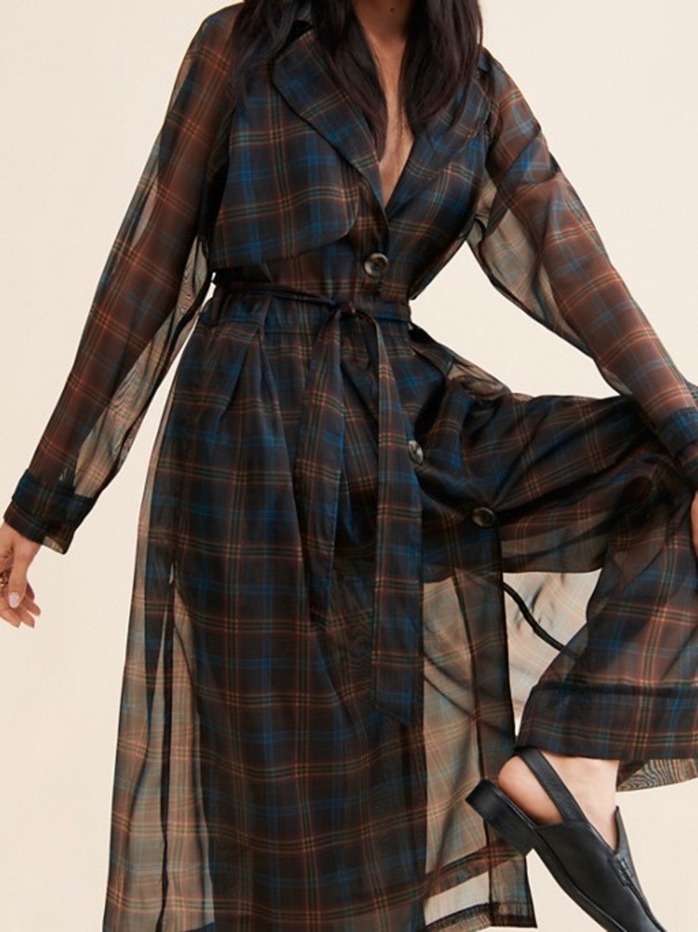Porridge sheer pleated trench coat
